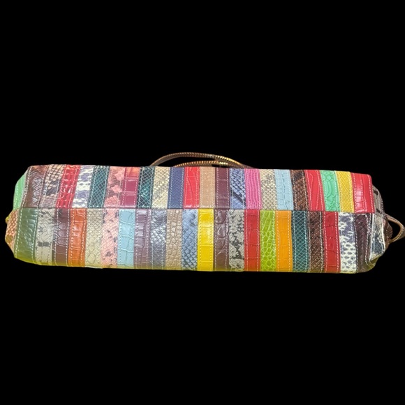 Caerlif Blue & Yellow Snake Embossed Stripe Leather Tote - Brand New - Picture 4 of 7